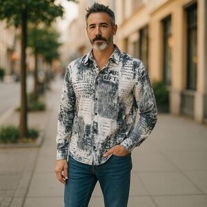 Men's Black and White Casual Button Down Shirt